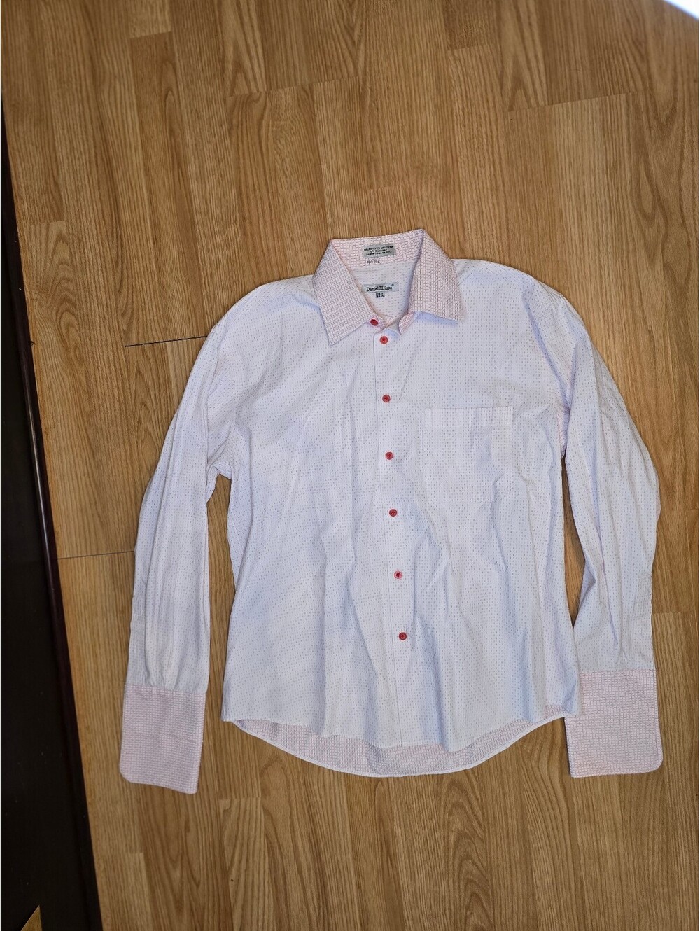 DANIEL ELLISSA 16.5-34/35 Men's Dress Shirt White with Pink Accents FRENCH CUFF